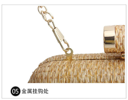 Summer Fashion Hand-woven Straw Bag Women Metal Clutches Chain Shoulder bag Crossbody Bags Ladies Party Evening Clutch Purse sac