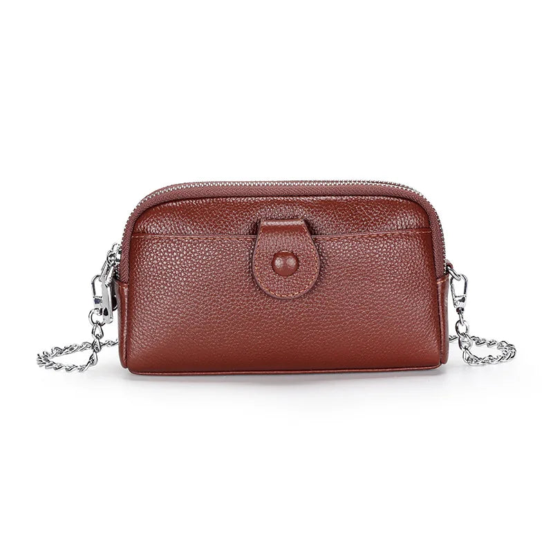 Genuine Leather women Long wallet Ladies Clutch Purses Double Deck Zipper Wrist Bag Female Sling bag chain Phone Crossbody bags