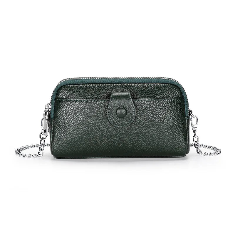 Genuine Leather women Long wallet Ladies Clutch Purses Double Deck Zipper Wrist Bag Female Sling bag chain Phone Crossbody bags