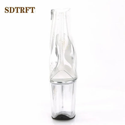 SDTRFT Stilettos 20cm Thin Heels Ankle boots transparent Platforms shoes Woman Botas Mujer Party pumps Summer Open Toe Sandals