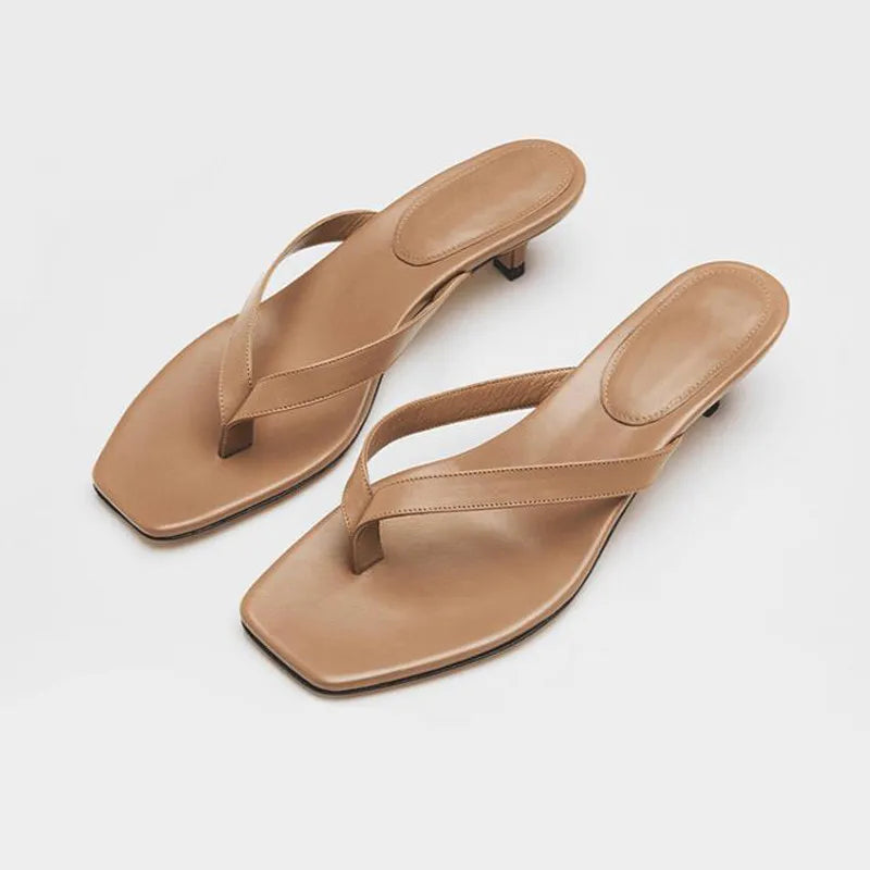 New Summer Square Toe Flip Flops Heel Sandals Women Stiletto Heels Kitten Heel Sandalias Mujer Summer Luxury Slipper Women