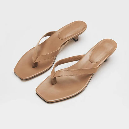 New Summer Square Toe Flip Flops Heel Sandals Women Stiletto Heels Kitten Heel Sandalias Mujer Summer Luxury Slipper Women