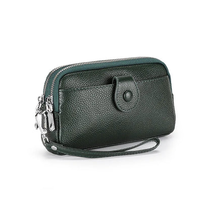 Genuine Leather women Long wallet Ladies Clutch Purses Double Deck Zipper Wrist Bag Female Sling bag chain Phone Crossbody bags