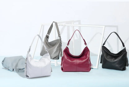 Zency 2026 New Fashion Soft Real Genuine Leather Tassel Women Handbag Elegant Ladies Hobo Shoulder Bag Messenger Purse Satchel