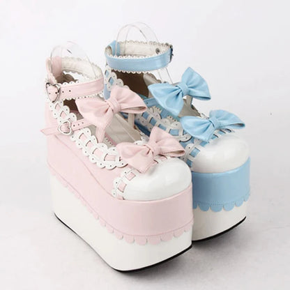 Female Japan Anime Maid Cosplay Lolita Shoes Spring Women Wedges Sandals High Heels Leather Princess Platform Shoes Plus Size