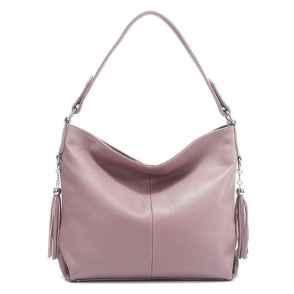 Zency 2026 New Fashion Soft Real Genuine Leather Tassel Women Handbag Elegant Ladies Hobo Shoulder Bag Messenger Purse Satchel