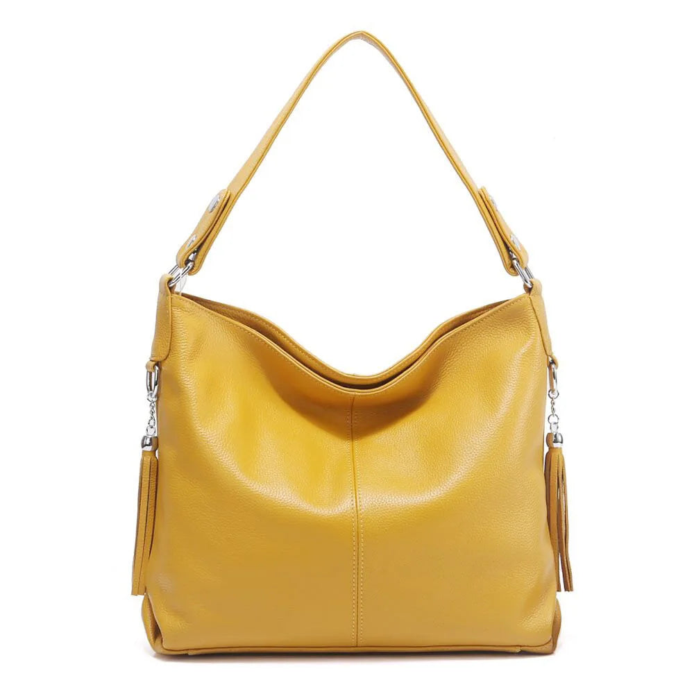Zency 2026 New Fashion Soft Real Genuine Leather Tassel Women Handbag Elegant Ladies Hobo Shoulder Bag Messenger Purse Satchel