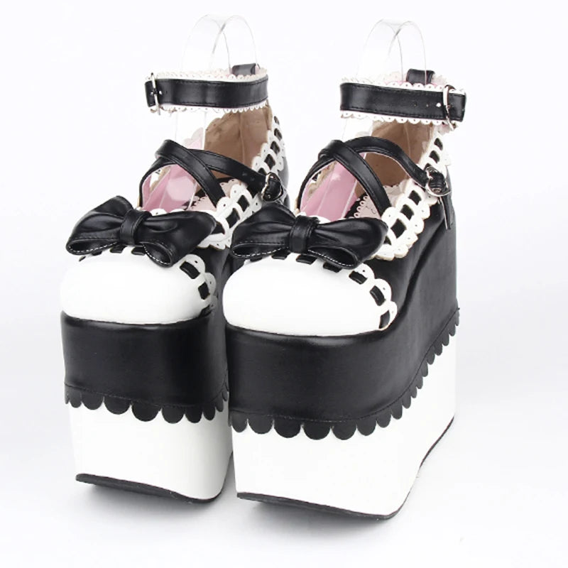 Female Japan Anime Maid Cosplay Lolita Shoes Spring Women Wedges Sandals High Heels Leather Princess Platform Shoes Plus Size