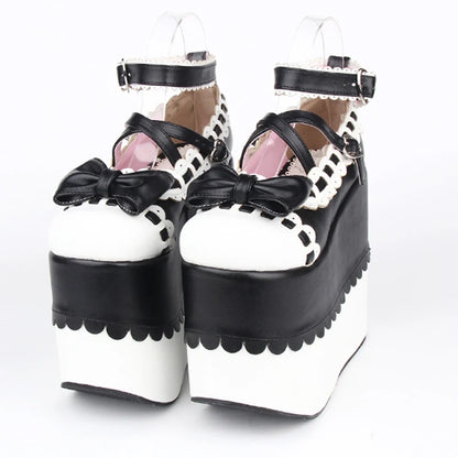 Female Japan Anime Maid Cosplay Lolita Shoes Spring Women Wedges Sandals High Heels Leather Princess Platform Shoes Plus Size
