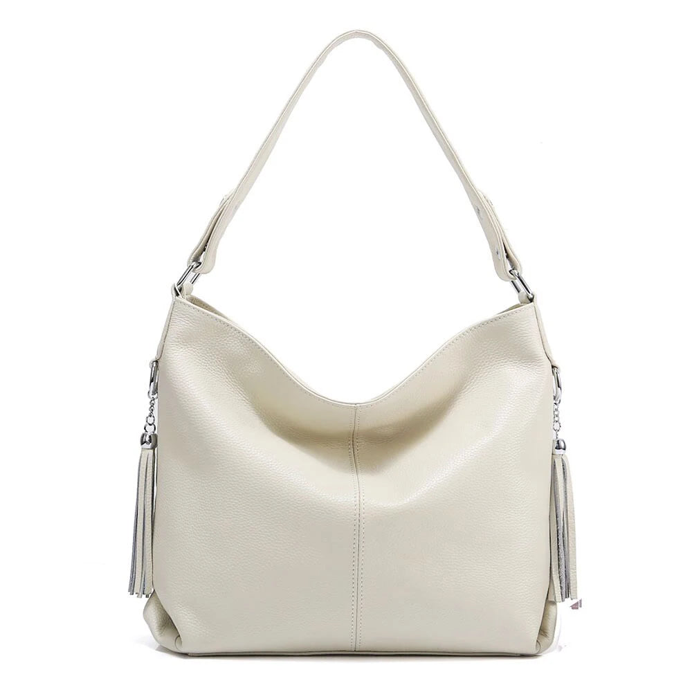 Zency 2026 New Fashion Soft Real Genuine Leather Tassel Women Handbag Elegant Ladies Hobo Shoulder Bag Messenger Purse Satchel