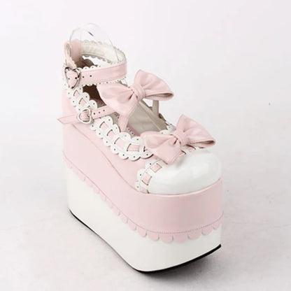 Female Japan Anime Maid Cosplay Lolita Shoes Spring Women Wedges Sandals High Heels Leather Princess Platform Shoes Plus Size