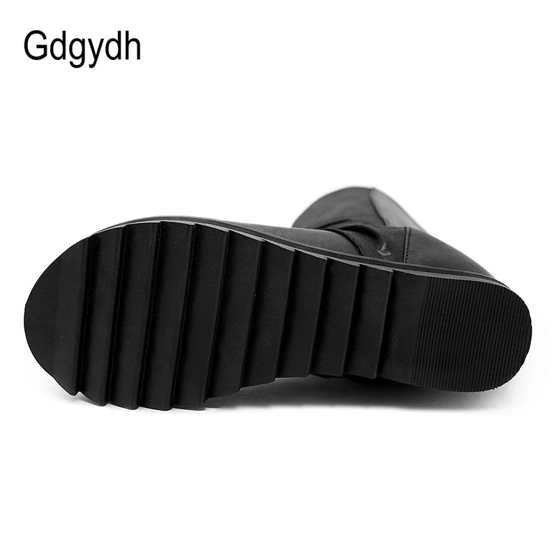 Gdgydh Zipper Design Black Women Shoes Wedges 2022 New Spring Autumn Open Toe Leather Mid-Calf Boots For Women Promotion Sale