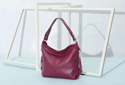 Zency 2026 New Fashion Soft Real Genuine Leather Tassel Women Handbag Elegant Ladies Hobo Shoulder Bag Messenger Purse Satchel