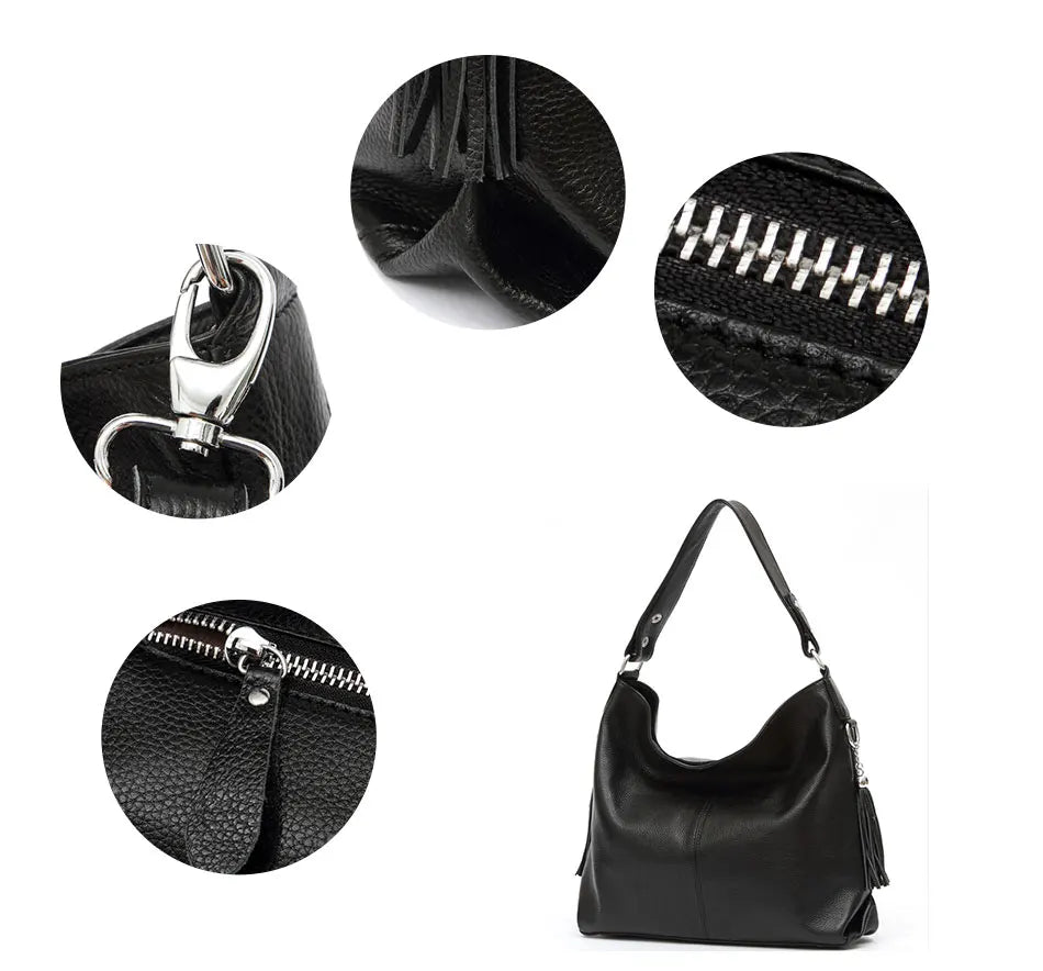 Zency 2026 New Fashion Soft Real Genuine Leather Tassel Women Handbag Elegant Ladies Hobo Shoulder Bag Messenger Purse Satchel