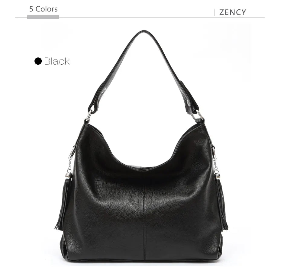 Zency 2026 New Fashion Soft Real Genuine Leather Tassel Women Handbag Elegant Ladies Hobo Shoulder Bag Messenger Purse Satchel