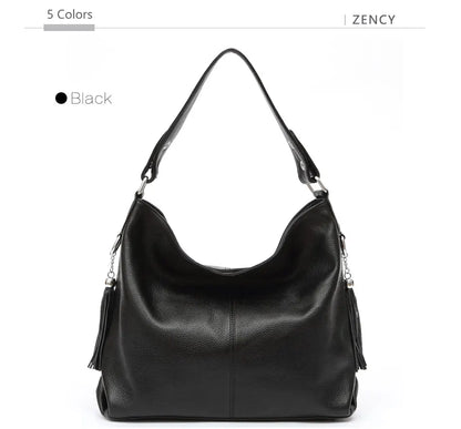 Zency 2026 New Fashion Soft Real Genuine Leather Tassel Women Handbag Elegant Ladies Hobo Shoulder Bag Messenger Purse Satchel