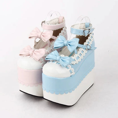 Female Japan Anime Maid Cosplay Lolita Shoes Spring Women Wedges Sandals High Heels Leather Princess Platform Shoes Plus Size
