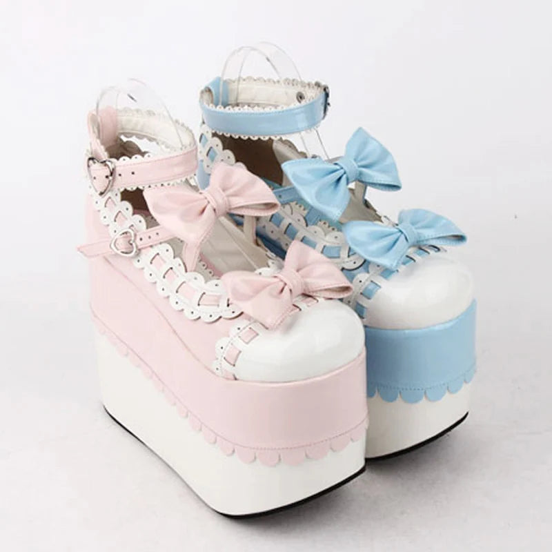 Female Japan Anime Maid Cosplay Lolita Shoes Spring Women Wedges Sandals High Heels Leather Princess Platform Shoes Plus Size