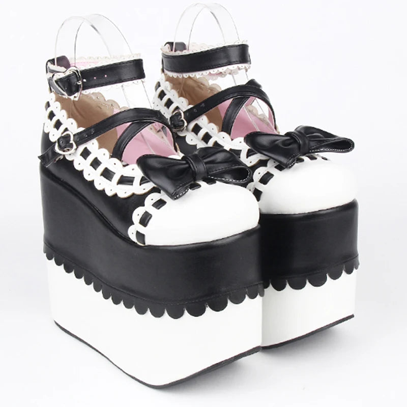 Female Japan Anime Maid Cosplay Lolita Shoes Spring Women Wedges Sandals High Heels Leather Princess Platform Shoes Plus Size