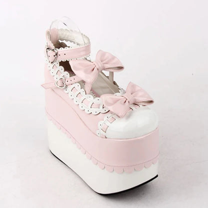 Female Japan Anime Maid Cosplay Lolita Shoes Spring Women Wedges Sandals High Heels Leather Princess Platform Shoes Plus Size