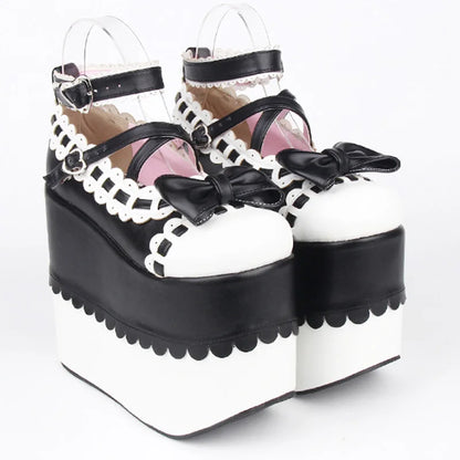 Female Japan Anime Maid Cosplay Lolita Shoes Spring Women Wedges Sandals High Heels Leather Princess Platform Shoes Plus Size
