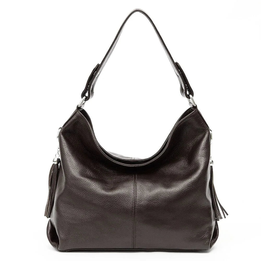 Zency 2026 New Fashion Soft Real Genuine Leather Tassel Women Handbag Elegant Ladies Hobo Shoulder Bag Messenger Purse Satchel