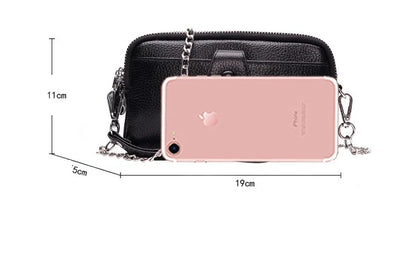 Genuine Leather women Long wallet Ladies Clutch Purses Double Deck Zipper Wrist Bag Female Sling bag chain Phone Crossbody bags