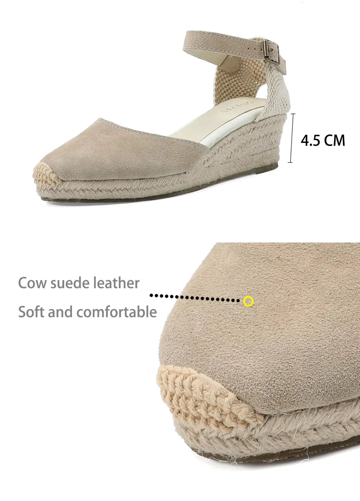 Espadrilles Wedge Flatform Women's Sandals Genuine Cow Suede Leather Sandals