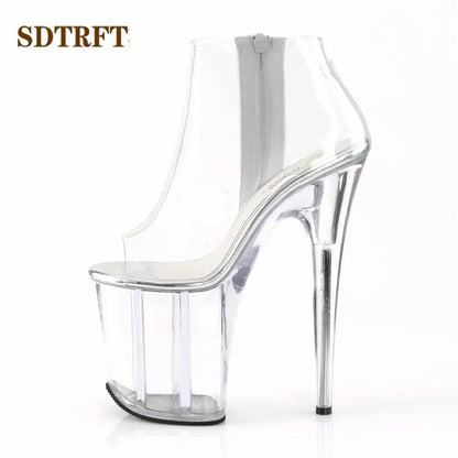 SDTRFT Stilettos 20cm Thin Heels Ankle boots transparent Platforms shoes Woman Botas Mujer Party pumps Summer Open Toe Sandals