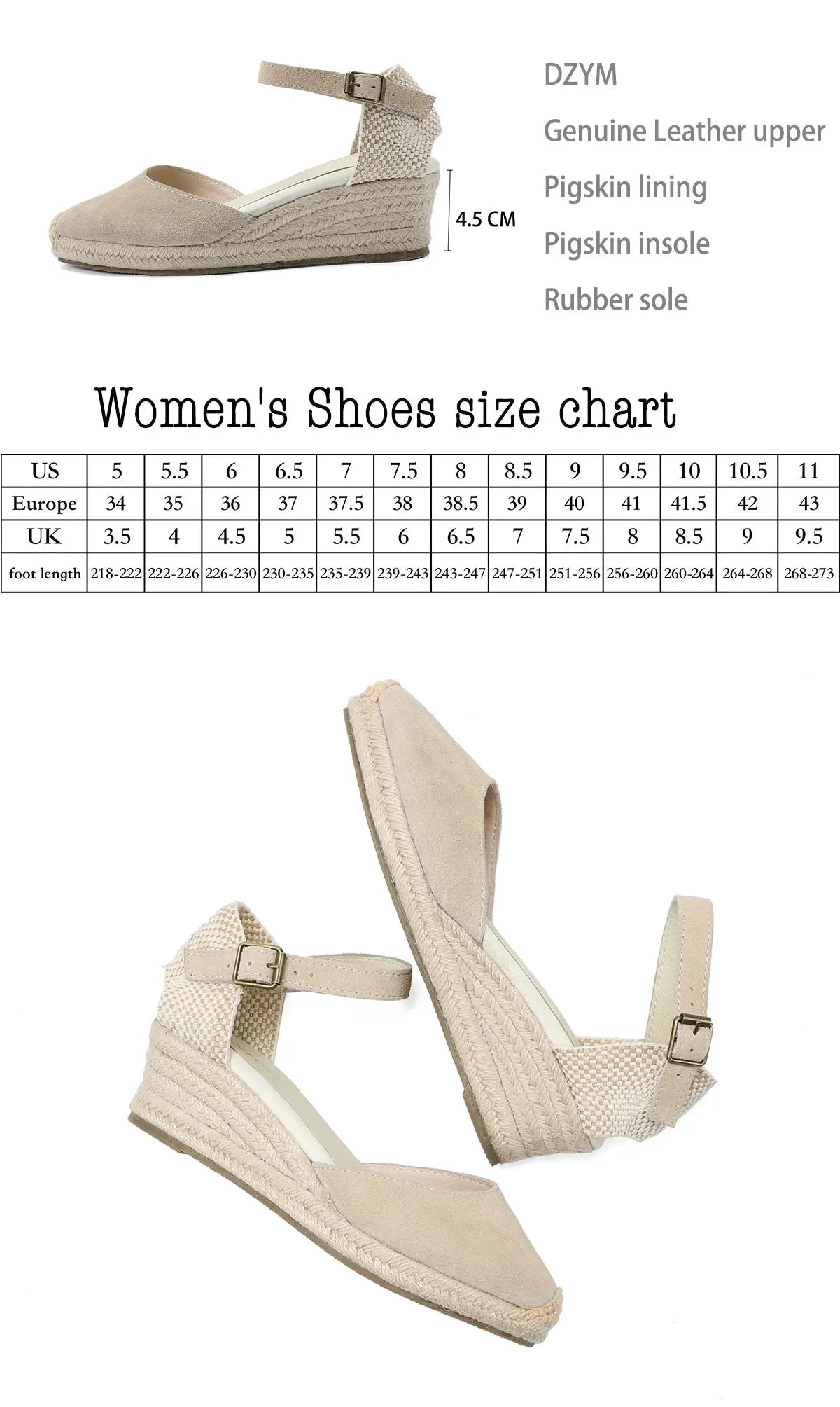Espadrilles Wedge Flatform Women's Sandals Genuine Cow Suede Leather Sandals
