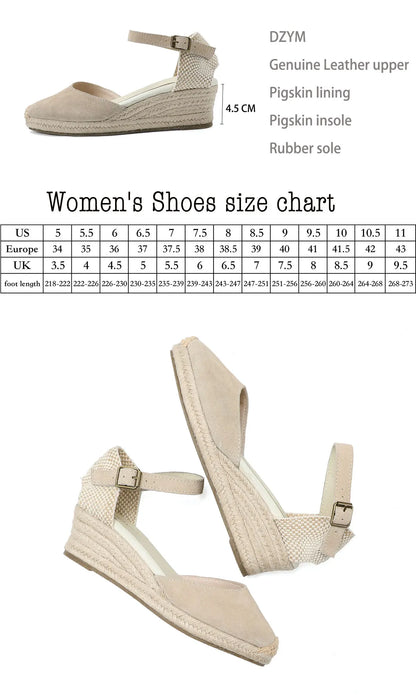 Espadrilles Wedge Flatform Women's Sandals Genuine Cow Suede Leather Sandals