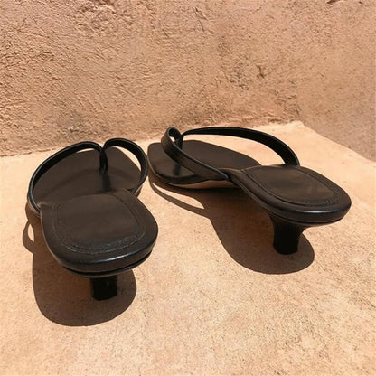 New Summer Square Toe Flip Flops Heel Sandals Women Stiletto Heels Kitten Heel Sandalias Mujer Summer Luxury Slipper Women