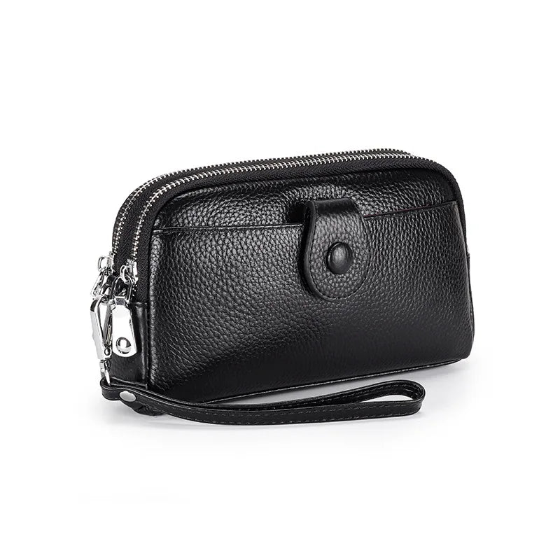 Genuine Leather women Long wallet Ladies Clutch Purses Double Deck Zipper Wrist Bag Female Sling bag chain Phone Crossbody bags