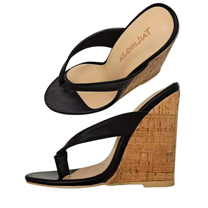 Cork Sandals for Women 2025 Wedges Heels Thong Sandal Ladies Sexy High Heel Mules Flip Flops Slippers Large Size Shoe