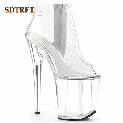 SDTRFT Stilettos 20cm Thin Heels Ankle boots transparent Platforms shoes Woman Botas Mujer Party pumps Summer Open Toe Sandals