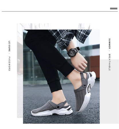 2025 Men Summer Sandal Mesh Mules Breathable Padded Beach Flip Flops Shoes Solid Flat Bath Slippers Outside Men Slippers Zapatos