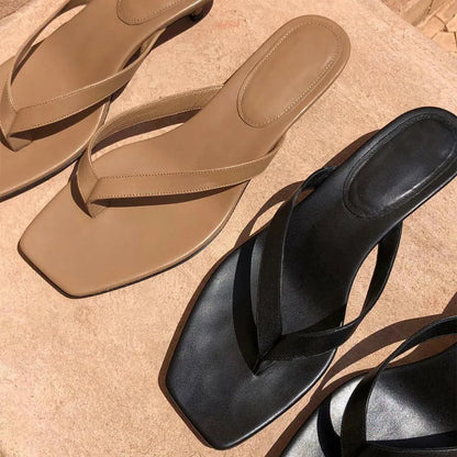 New Summer Square Toe Flip Flops Heel Sandals Women Stiletto Heels Kitten Heel Sandalias Mujer Summer Luxury Slipper Women