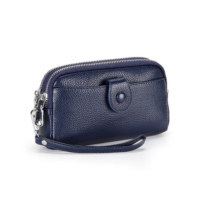 Genuine Leather women Long wallet Ladies Clutch Purses Double Deck Zipper Wrist Bag Female Sling bag chain Phone Crossbody bags