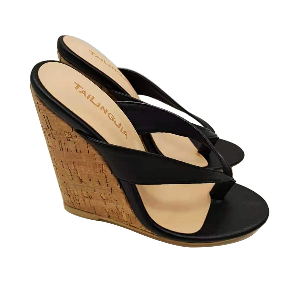Cork Sandals for Women 2025 Wedges Heels Thong Sandal Ladies Sexy High Heel Mules Flip Flops Slippers Large Size Shoe