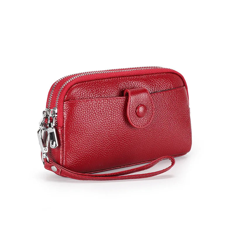 Genuine Leather women Long wallet Ladies Clutch Purses Double Deck Zipper Wrist Bag Female Sling bag chain Phone Crossbody bags