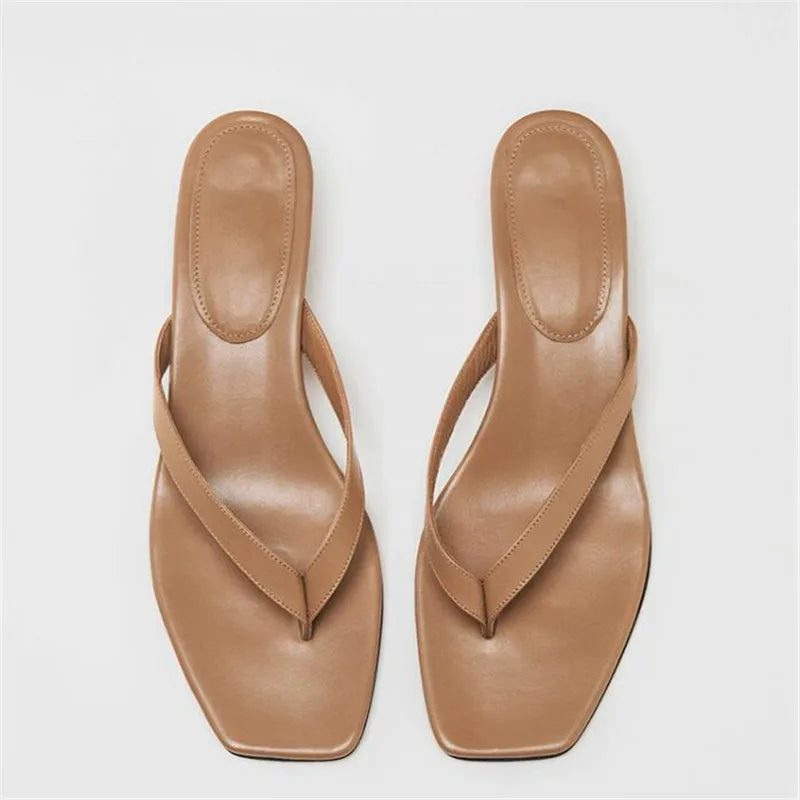 New Summer Square Toe Flip Flops Heel Sandals Women Stiletto Heels Kitten Heel Sandalias Mujer Summer Luxury Slipper Women