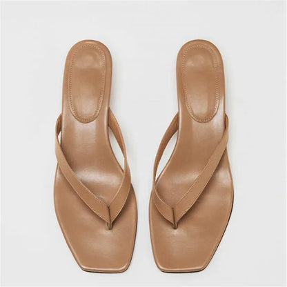 New Summer Square Toe Flip Flops Heel Sandals Women Stiletto Heels Kitten Heel Sandalias Mujer Summer Luxury Slipper Women