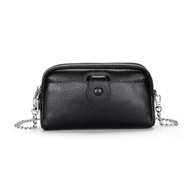 Genuine Leather women Long wallet Ladies Clutch Purses Double Deck Zipper Wrist Bag Female Sling bag chain Phone Crossbody bags