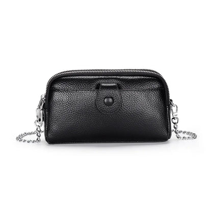 Genuine Leather women Long wallet Ladies Clutch Purses Double Deck Zipper Wrist Bag Female Sling bag chain Phone Crossbody bags
