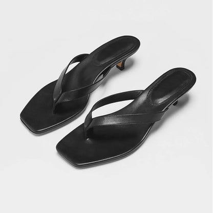 New Summer Square Toe Flip Flops Heel Sandals Women Stiletto Heels Kitten Heel Sandalias Mujer Summer Luxury Slipper Women