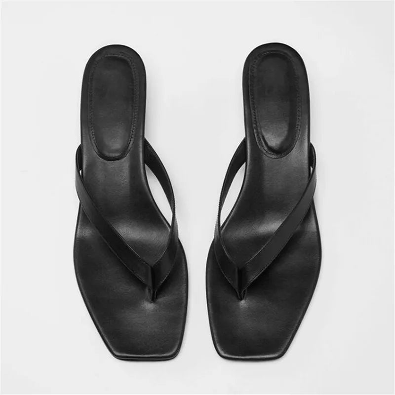 New Summer Square Toe Flip Flops Heel Sandals Women Stiletto Heels Kitten Heel Sandalias Mujer Summer Luxury Slipper Women