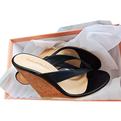 Cork Sandals for Women 2025 Wedges Heels Thong Sandal Ladies Sexy High Heel Mules Flip Flops Slippers Large Size Shoe