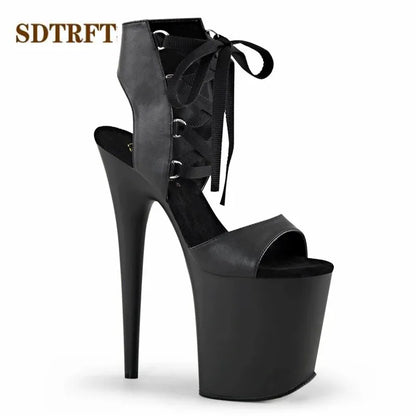 SDTRFT Stilettos 20cm Thin Heels Ankle boots transparent Platforms shoes Woman Botas Mujer Party pumps Summer Open Toe Sandals