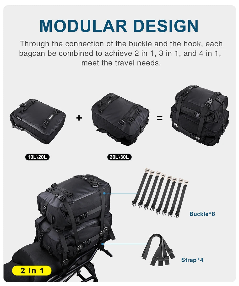 Rhinowalk Motorcycle Back Seat Bag 10/20/30L Waterproof Multifunctional Saddle Side Luggage Bag cycling backpack Universal