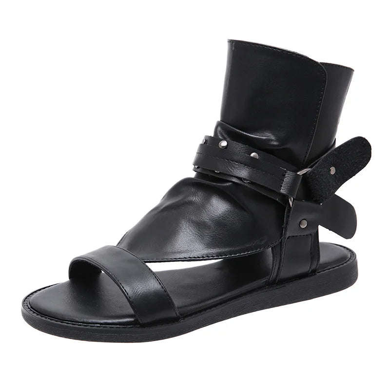 Gdgydh Cosplay Amine Japanese Style Flat Gladiator Sandals Women Buckle Ankle Strap Soft Leather Open Toe Beach Shoes Zipper